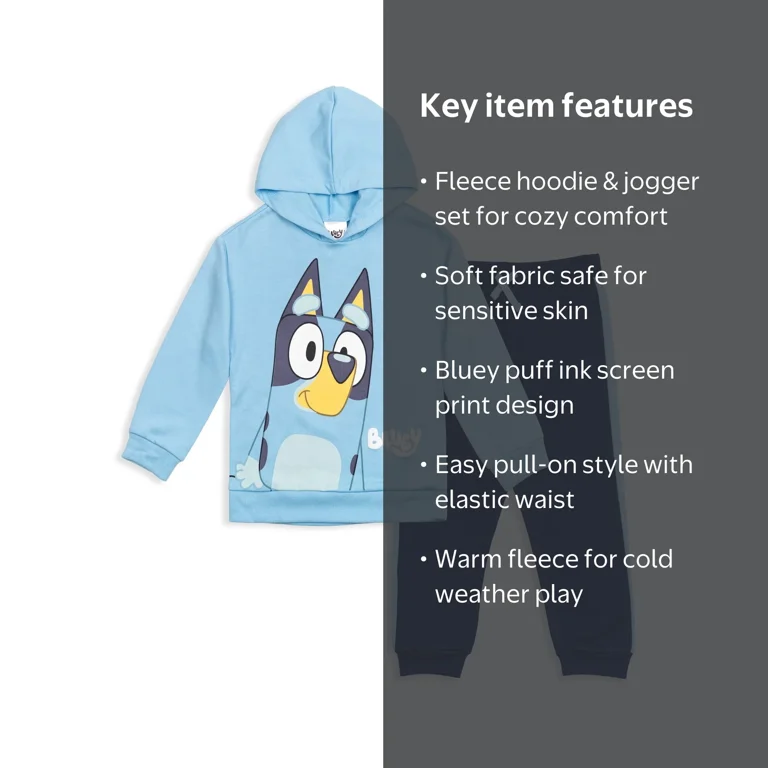 Bluey Little Boys Jogger Clothes: Fleece Sweatsuit Hoodie and