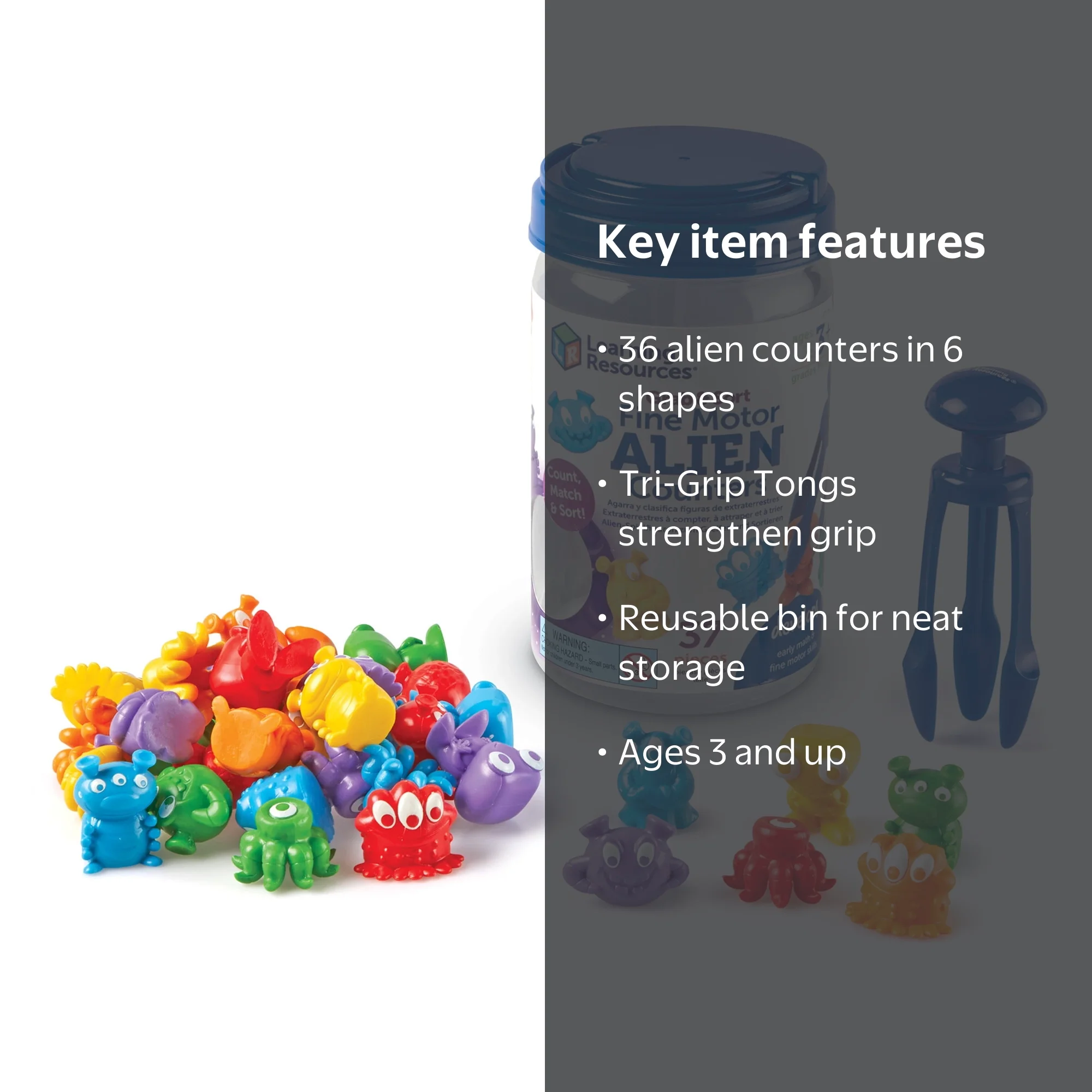 Learning Resources Grab & Sort Fine Motor Alien Counters Math