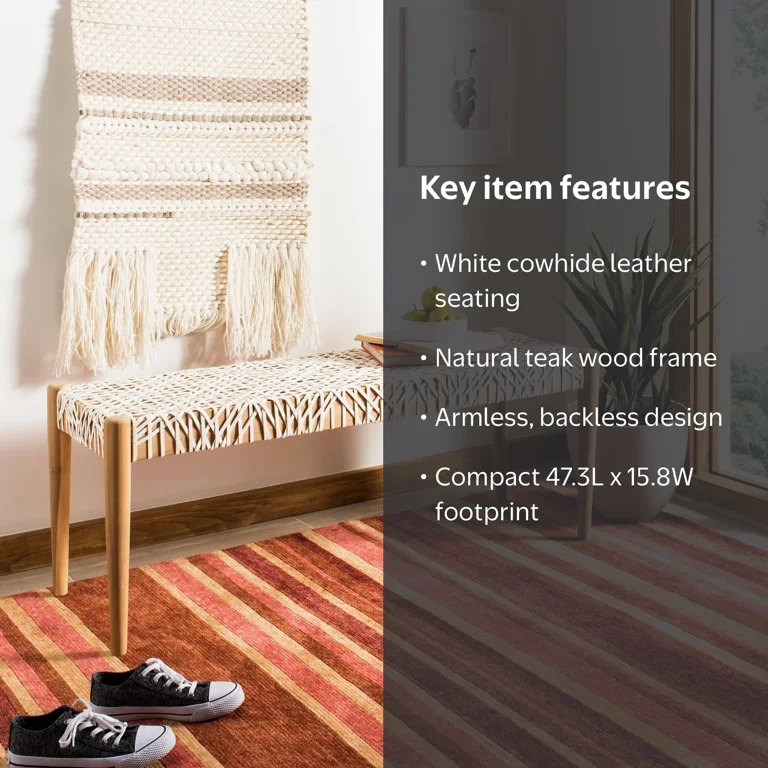 SAFAVIEH Bandelier Cowhide Leather Bench, Natural/Off-White