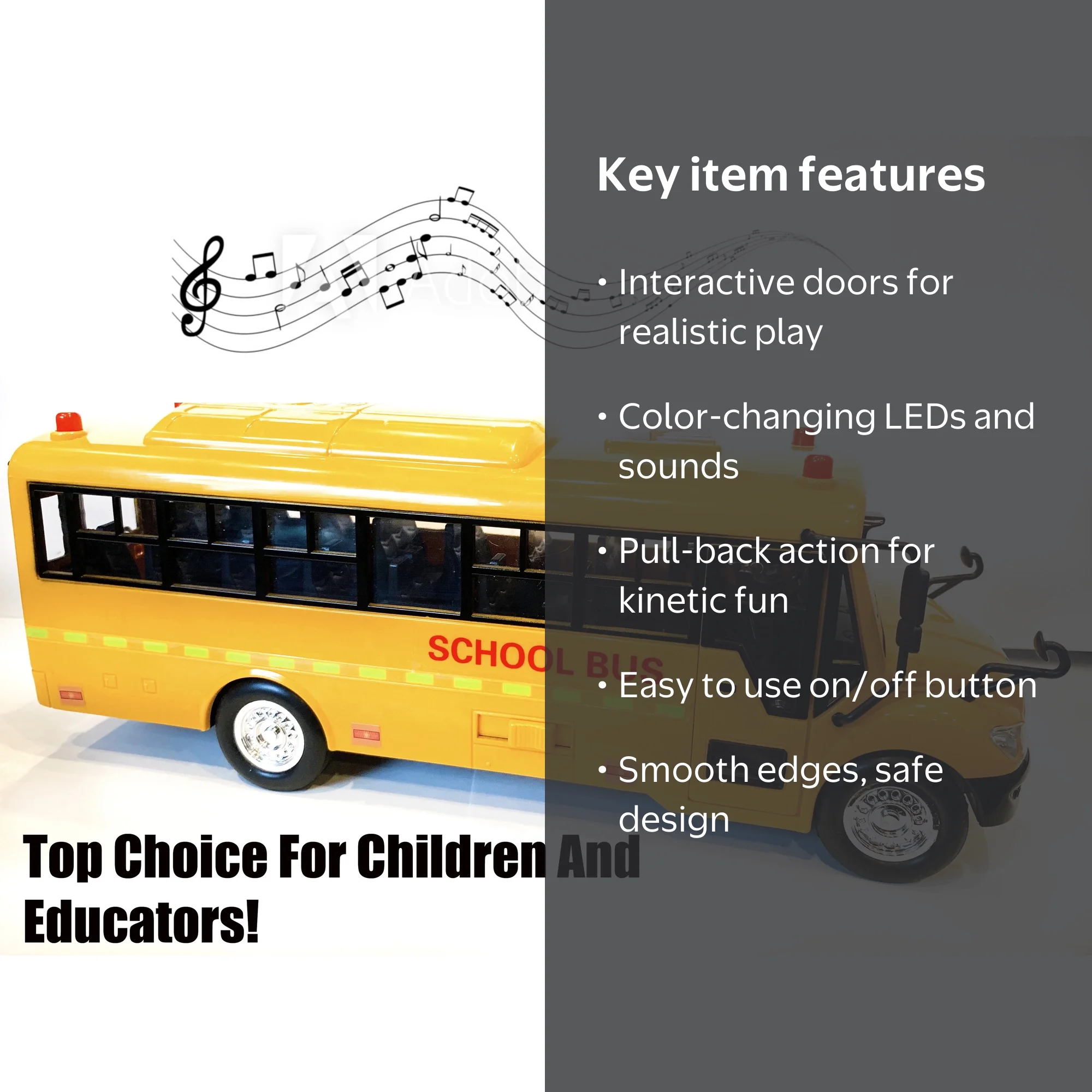 Big Daddy School Bus Toy, 13 x 3 x 3.5 inches, Lights, Open-able