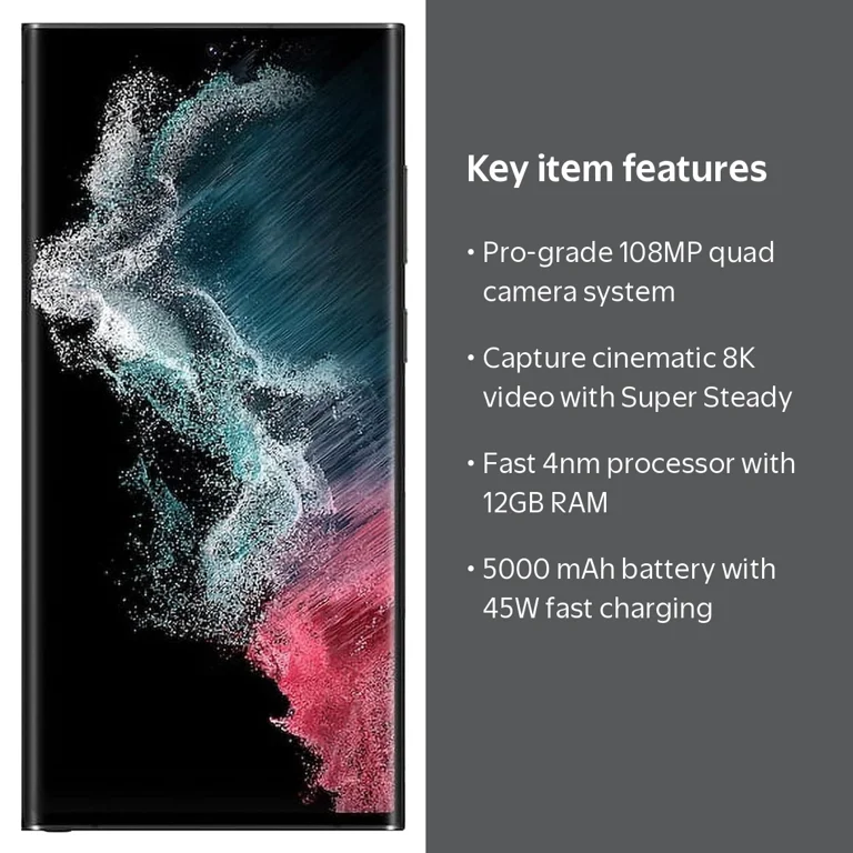 Samsung Galaxy S22 Ultra 5G, 256GB, 12GB RAM, 6.8'' AMOLED