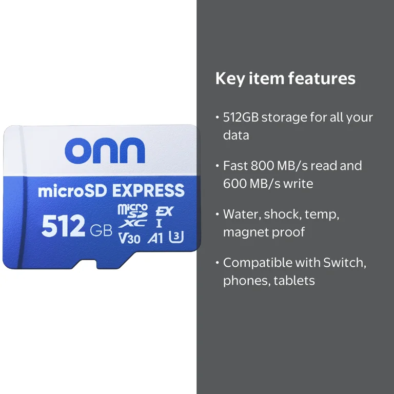 Free Shipping! Onn+ microSDXC Express Card 512 GB, up to 800 MB/s