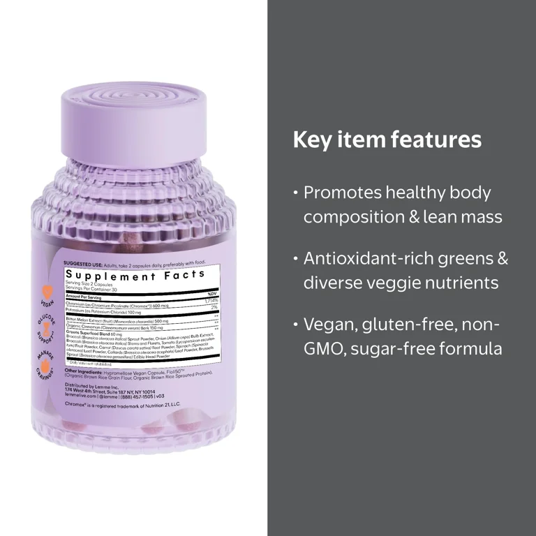 Lemme Curb Gluocose & Cravings Support Capsules, Bitter Melon & Greens Blend, 60 Count