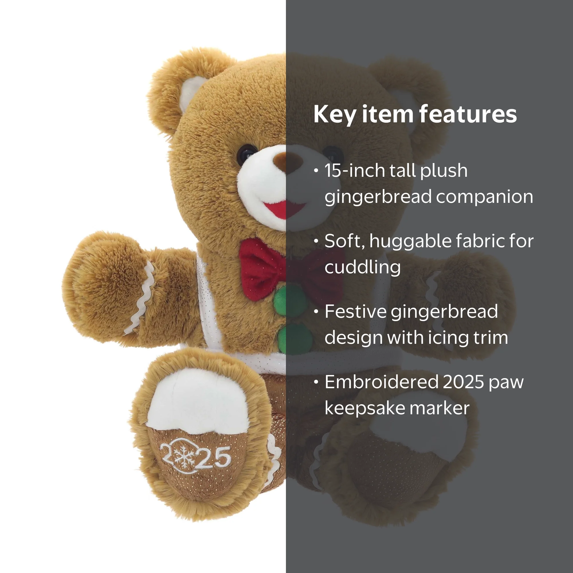Gingerbread Boy 2025 Teddy Bear Christmas Plush, Brown, 15