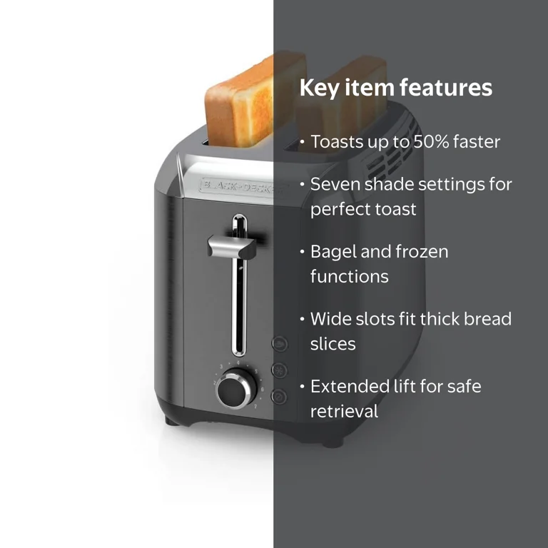 BLACK+DECKER 2‑Slice Toaster with Rapid Toast Technology, Black