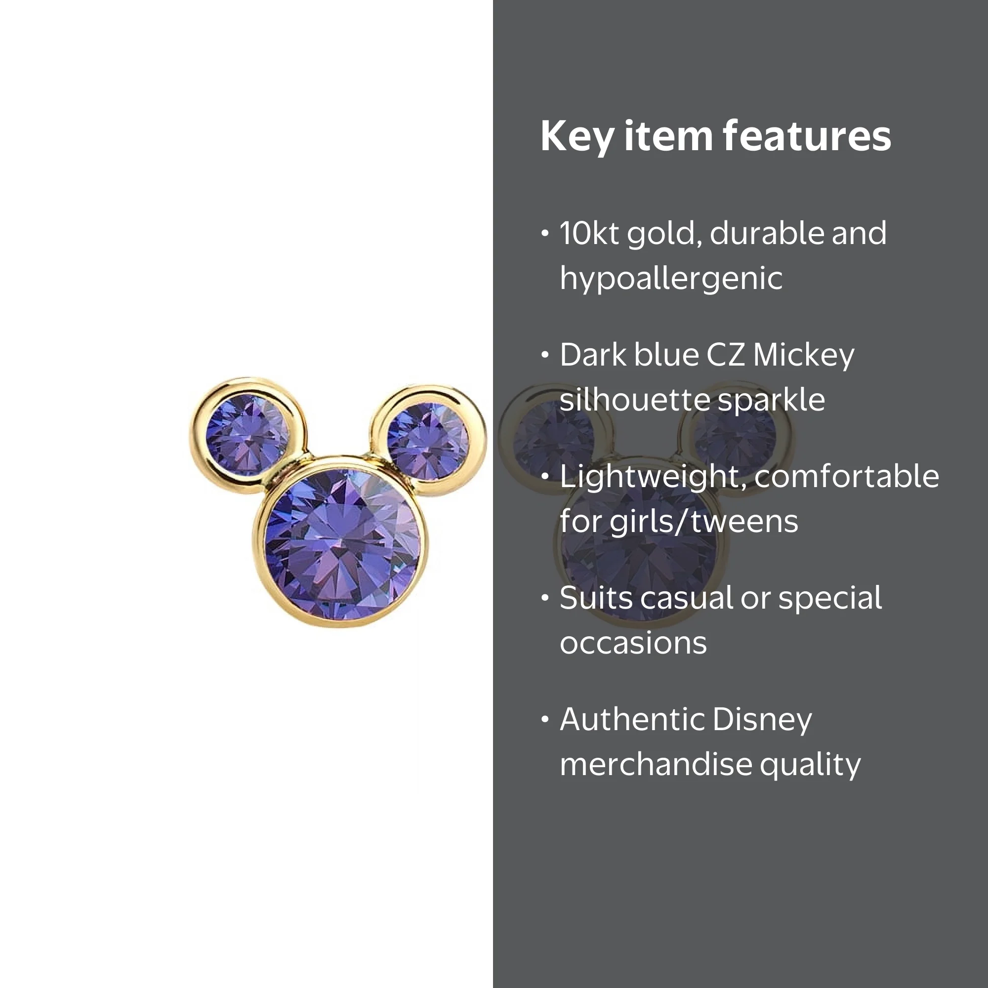 Disney- Mickey Mouse Girl's/Tween 10kt Gold Dark Blue Cubic