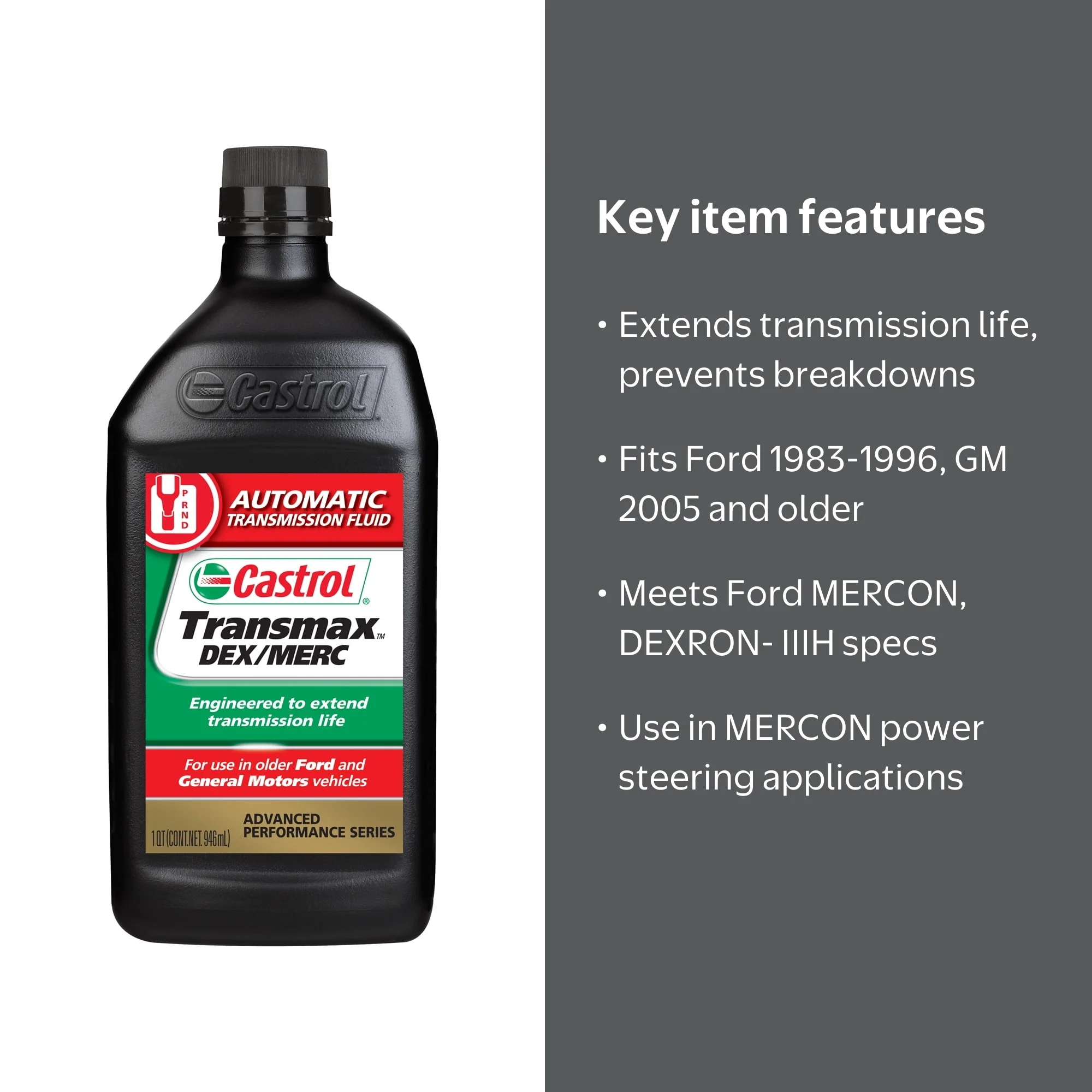 Castrol Transmax DEX/MERC ATF, 1 qt, Meets DEXRON-IIIH & MERCON