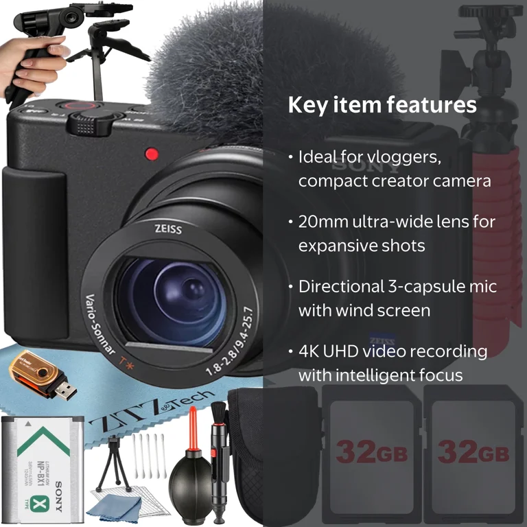 Sony ZV-1F Professional Video Vlogging Camera, Black with 2x 32GB
