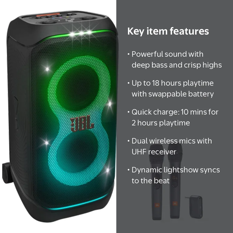 JBL PartyBox Stage 320 Portable Speaker with Wireless Microphones