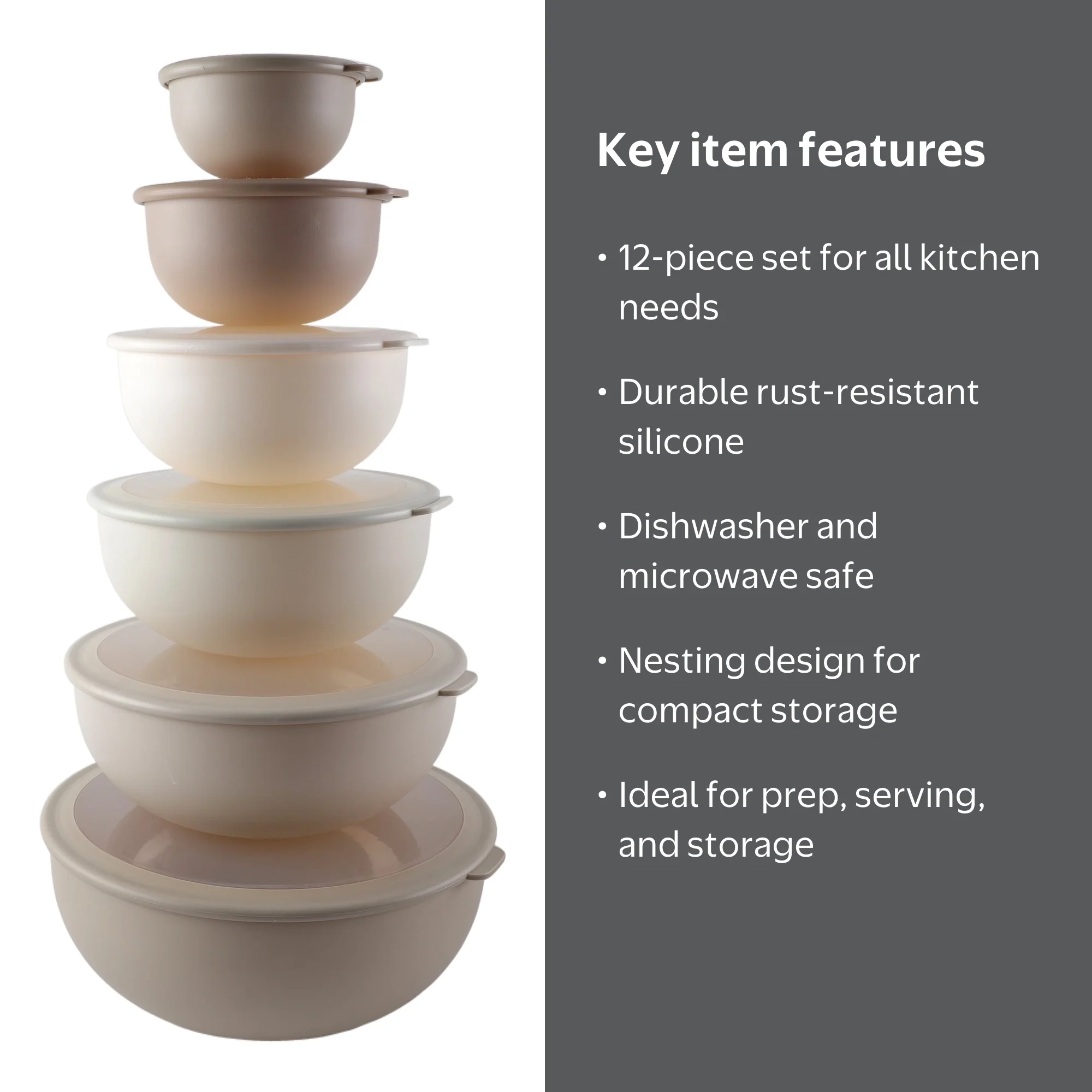 Cook with Color 12-Piece Silicone Nesting Mixing Bowl Set with