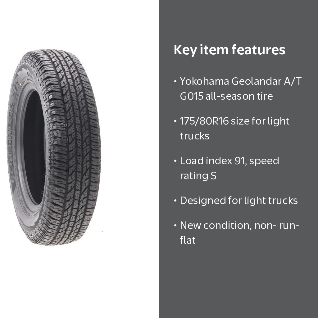 New Tire - 175/80R16 Yokohama Geolandar A/T G015 91S - Walmart.com