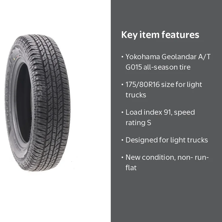New Tire - 175/80R16 Yokohama Geolandar A/T G015 91S - Walmart.com