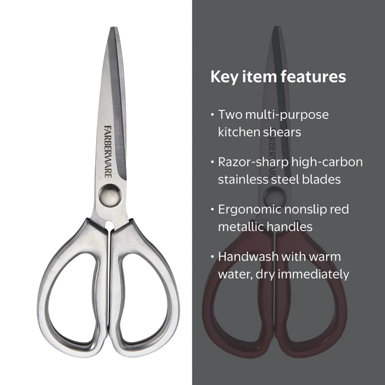 Sepia Crue H220-BK (8点セット) Farberware Stainless Steel Kitchen Shear Scissor Set with Red