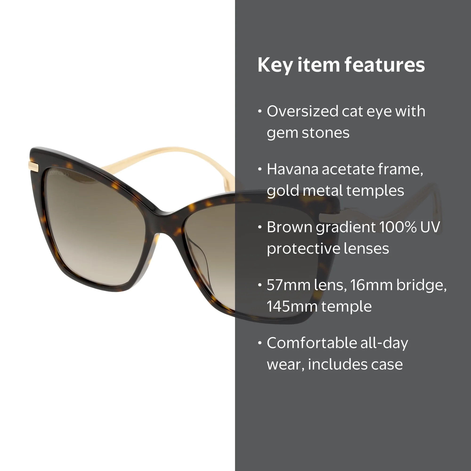 未使用　ジミーチュウ　サングラス　SELBY G/S キャットアイ Jimmy Choo Selby Women's Oversized Havana Cat Eye Sunglasses, 100