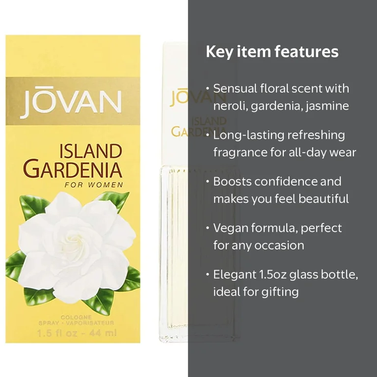 GreatcityShop Jovan Island Gardenia Eau de Cologne Spray, Vegan
