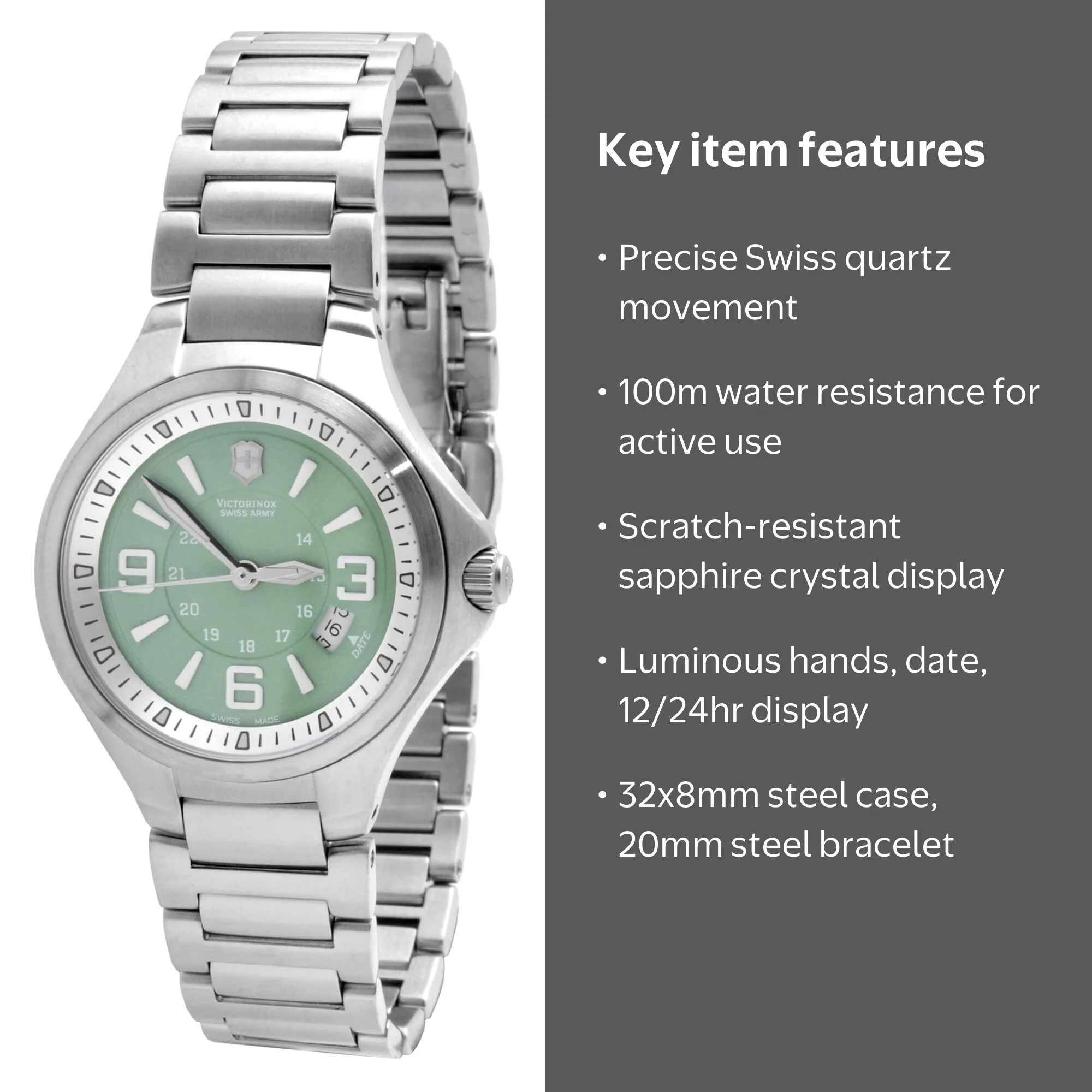 NEW VICTORINOX Base Camp Women's 249076 Small Green Swiss Quartz