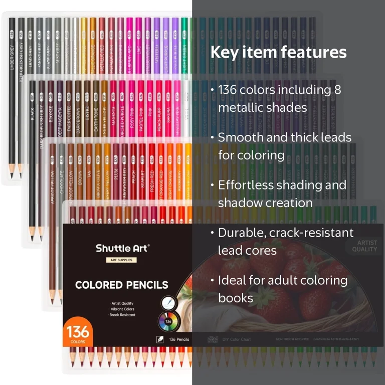 Shuttle Art, Colored Pencils, 136 Multicolor with Metallic Colors