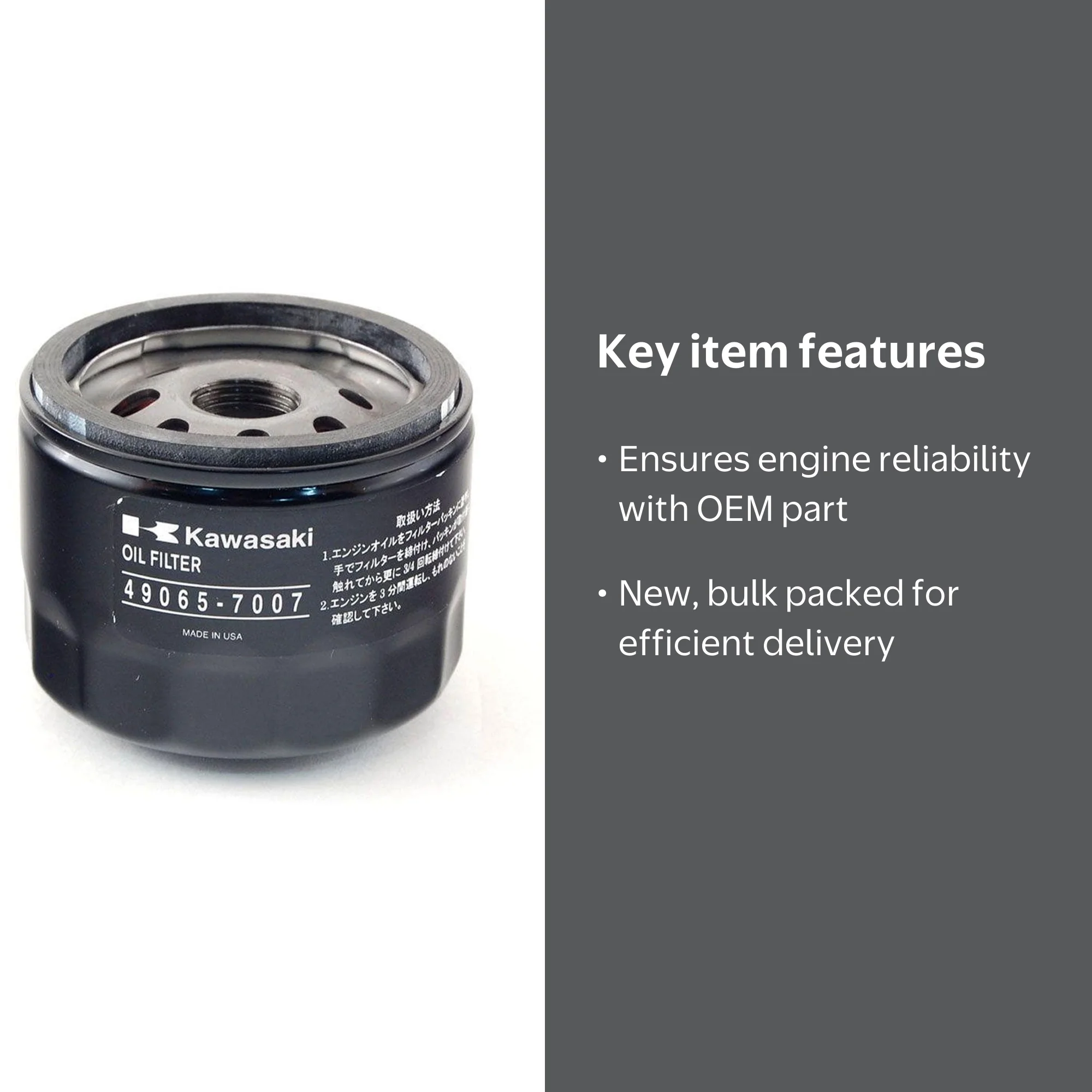 Kawasaki Genuine OEM Oil Filter 49065-0721 for 22-24 HP FR / FS