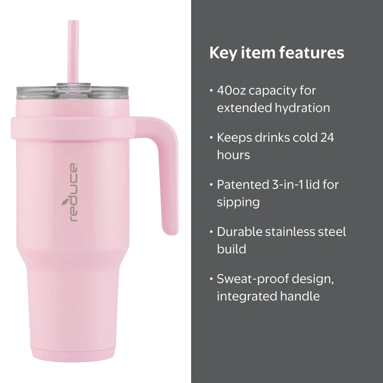 Reduce Cold1 40oz Tumbler with Handle, Stainless Steel, Blossom