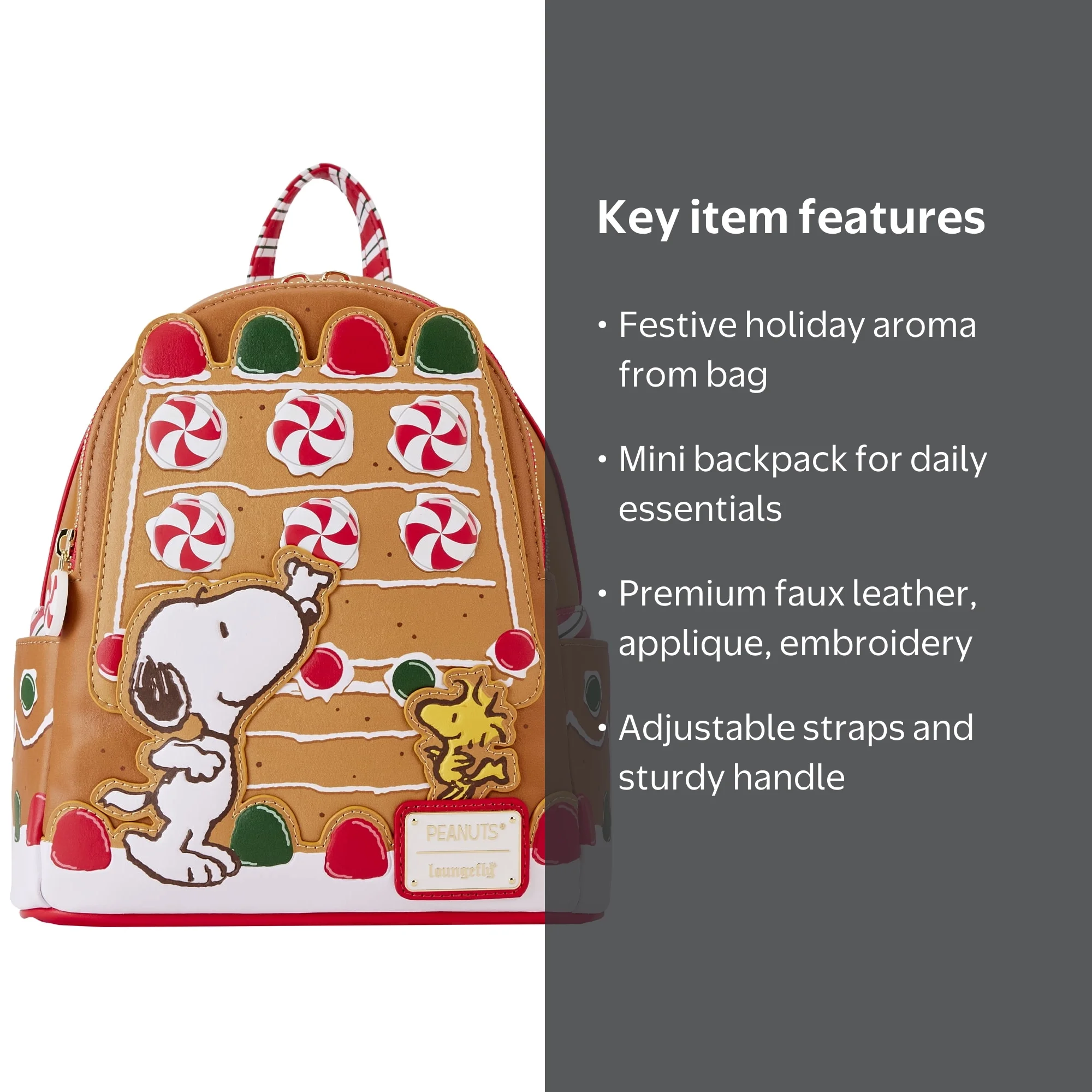 Loungefly Snoopy Gingerbread Mini Backpack, Festive Holiday  display picture 1