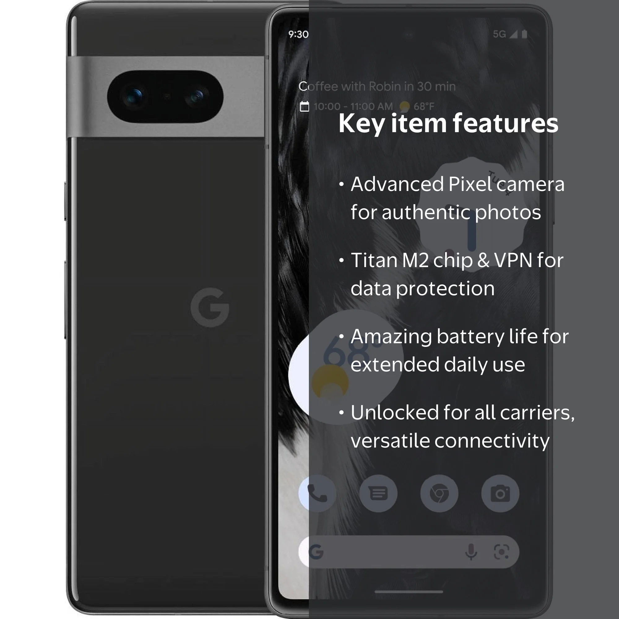 Google, Restored Pixel 7, 128GB, Unlocked Obsidian GA03923-US