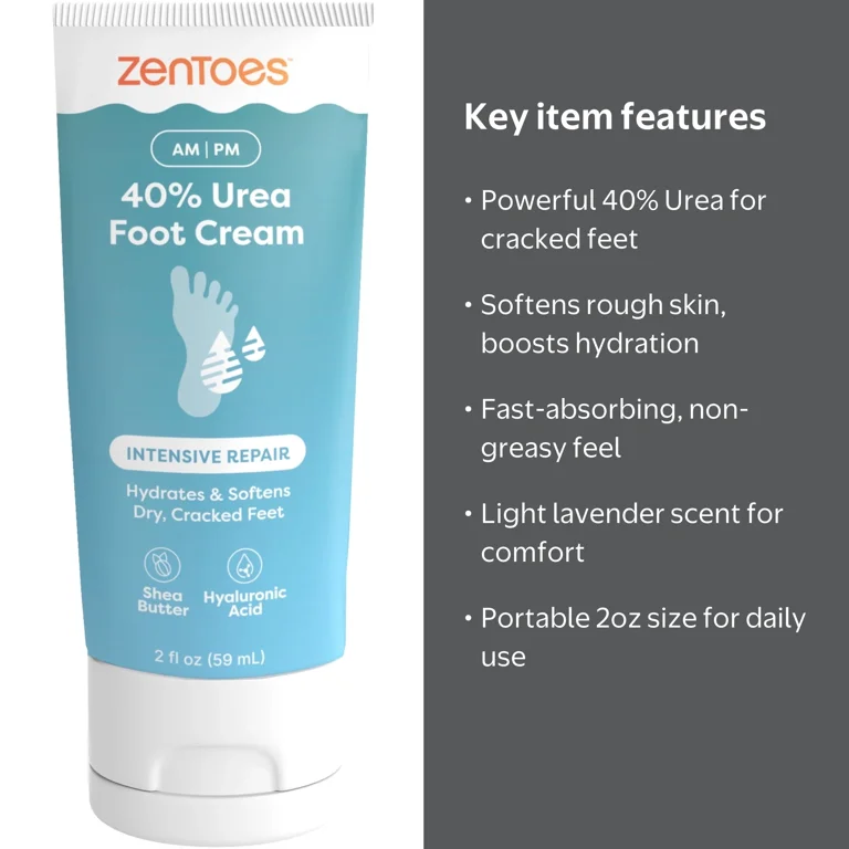 ZenToes Urea Foot Cream, 40 Percent Urea, 2 fl oz – Foot Repair