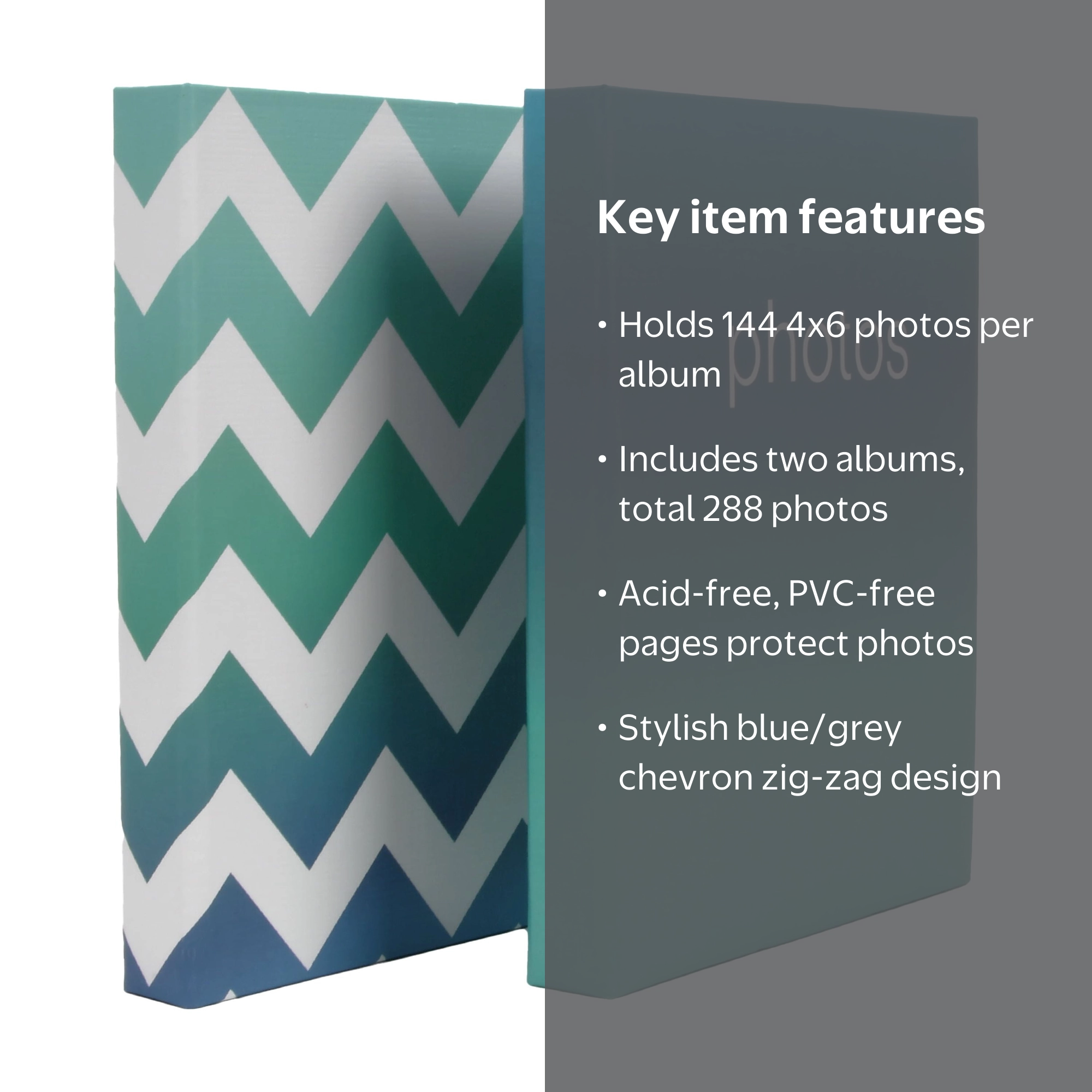New View Gifts Blue/ Grey Chevron Photo Album 2 Pack, Holds 144 4