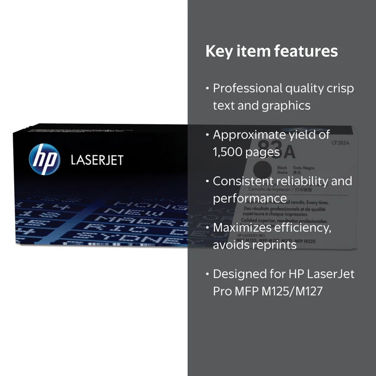 HP, LaserJet Toner Cartridge, Black, ~1,500 pages, CF283A