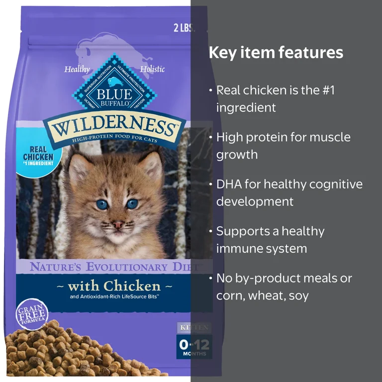 Kitten ドライフード 2kg×2 Blue Buffalo Kitten Food, High-Protein Dry Cat Food with Real