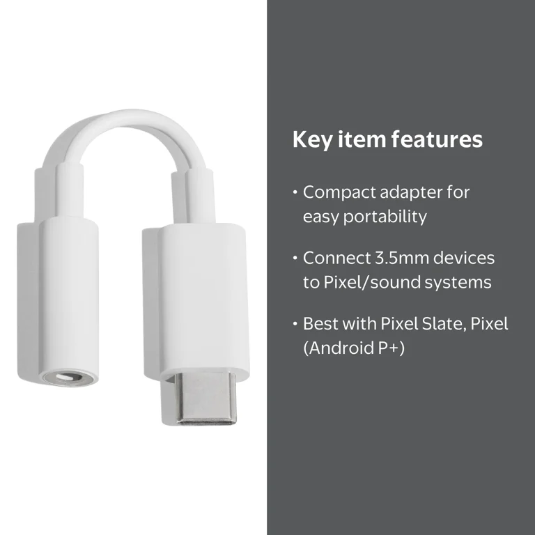 Google, USB-C Digital to 3.5 mm headphone adapter, white - Walmart.com