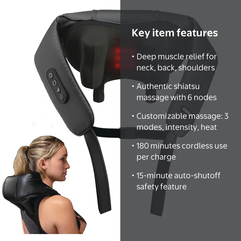 FitRx Shiatsu Pro Shiatsu Back and Neck Massager, Cordless Heated
