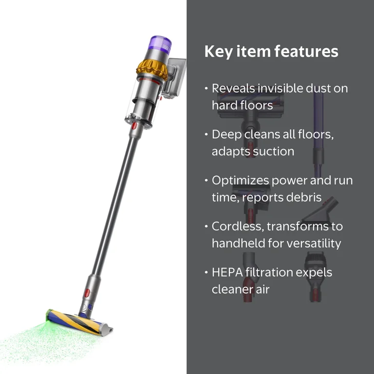 Dyson, Cordless Vacuum, V15 Detect Extra, Yellow/Nickel - Walmart.com
