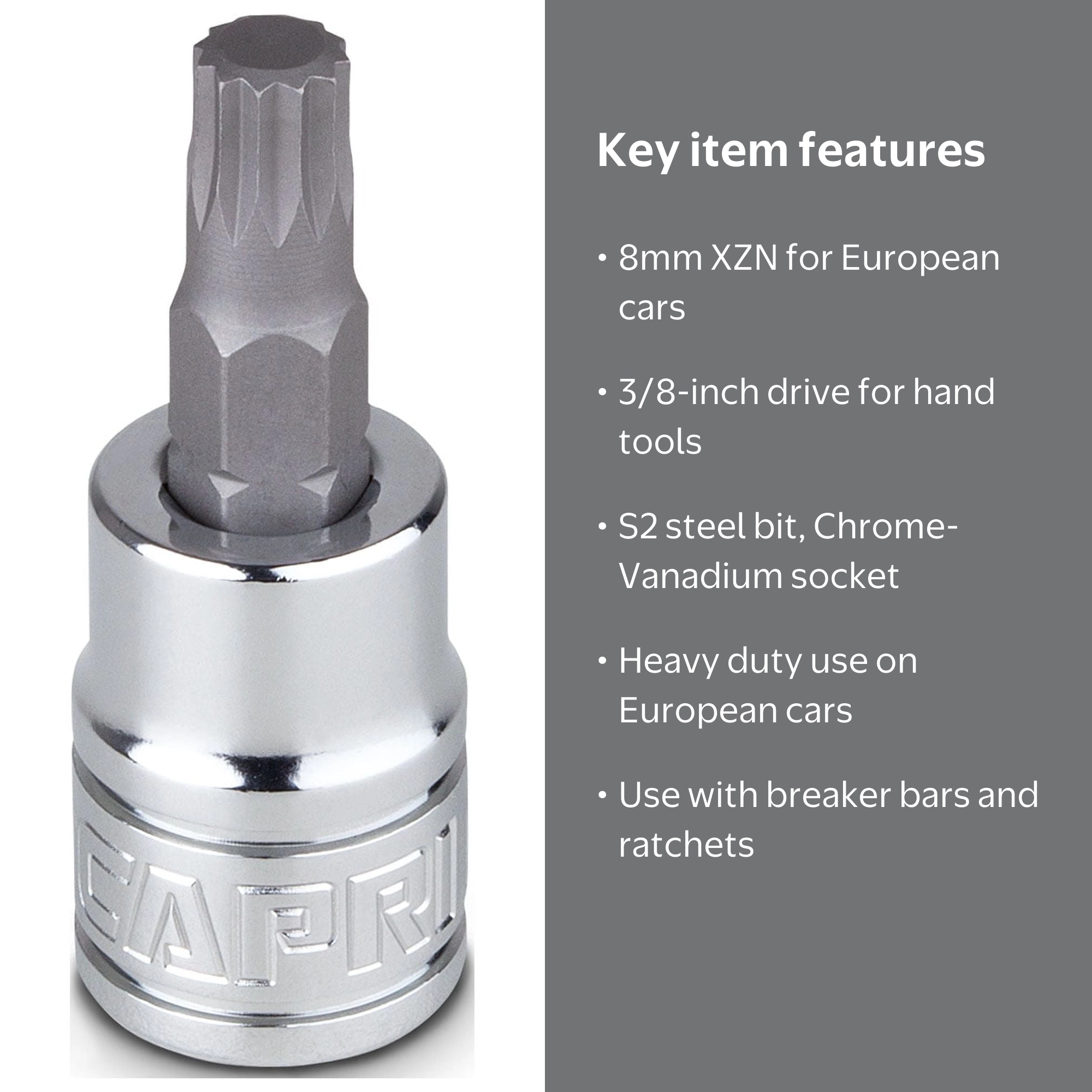Capri Tools 30034 8mm XZN Triple Square Bit Socket with 3/8