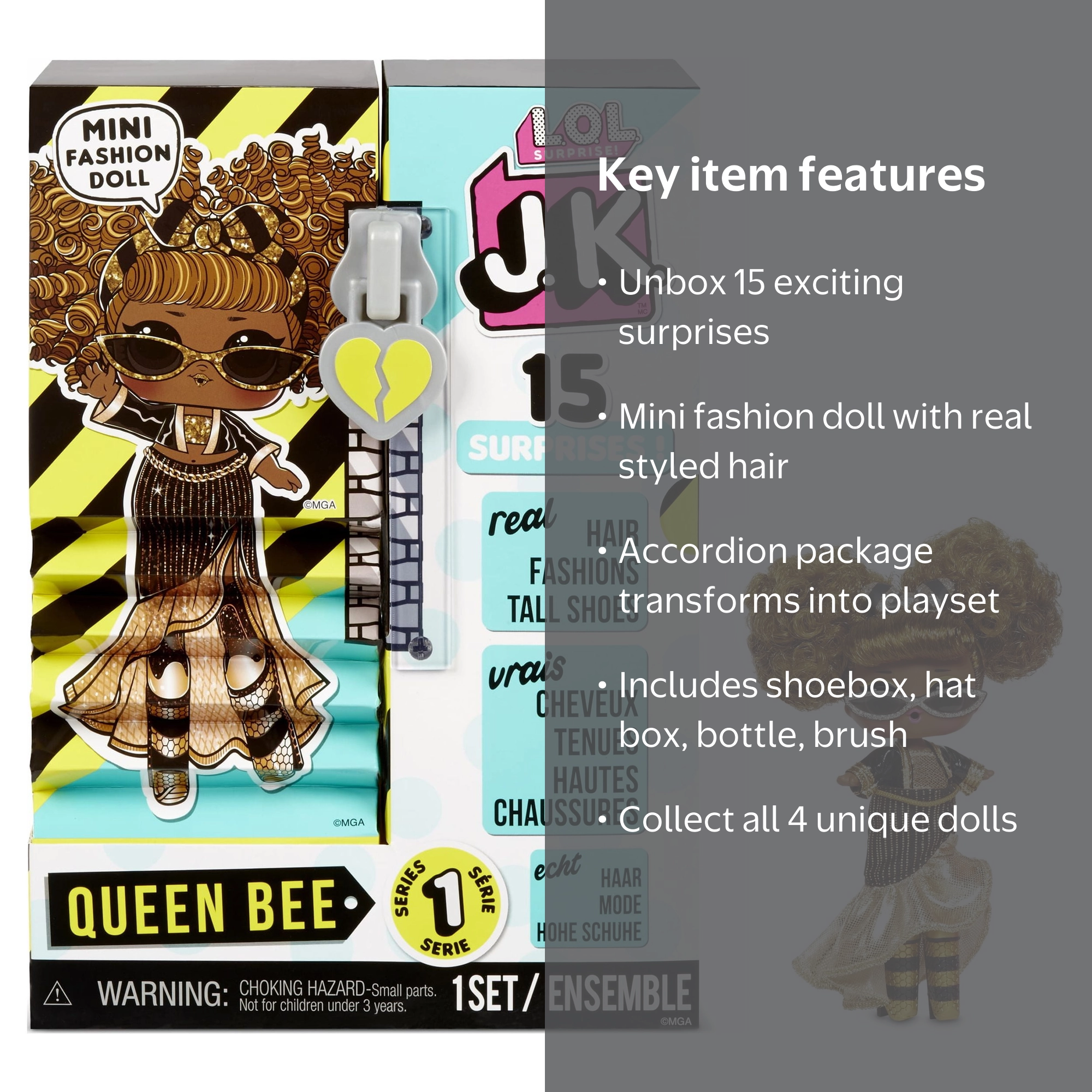 【新品未使用】openclose queen dot jk LOL Surprise JK Queen Bee Mini Fashion Doll With Real Hair, Shoes