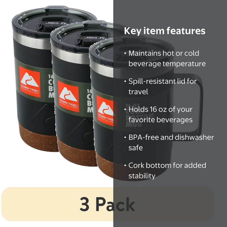 3 pack) Ozark Trail 16 oz Insulated Stainless Steel Coffee Mug