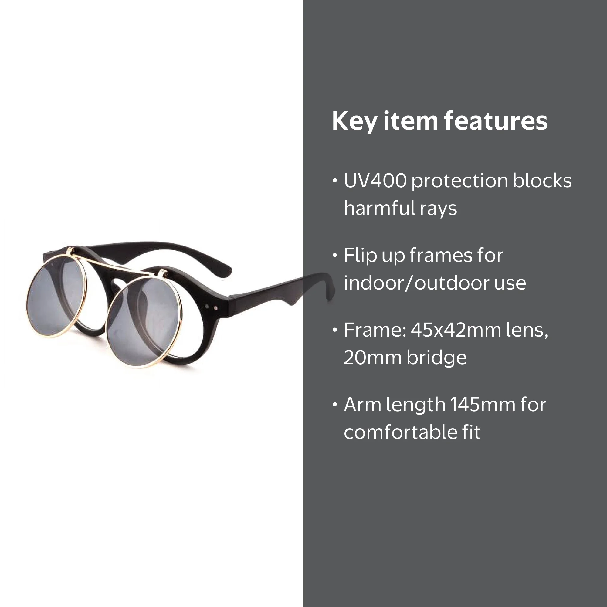 Classic Small Retro Steampunk Circle Flip Up Glasses / Sunglasses