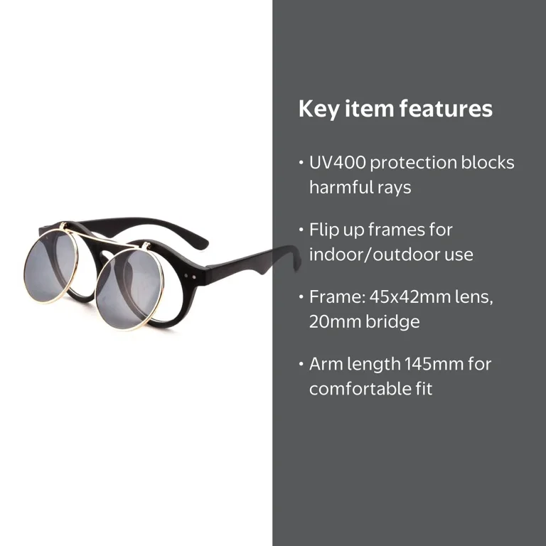 小物 CALEE FLIP UP TYPE CIRCLE L GLASSES Classic Small Retro Steampunk Circle Flip Up Glasses / Sunglasses