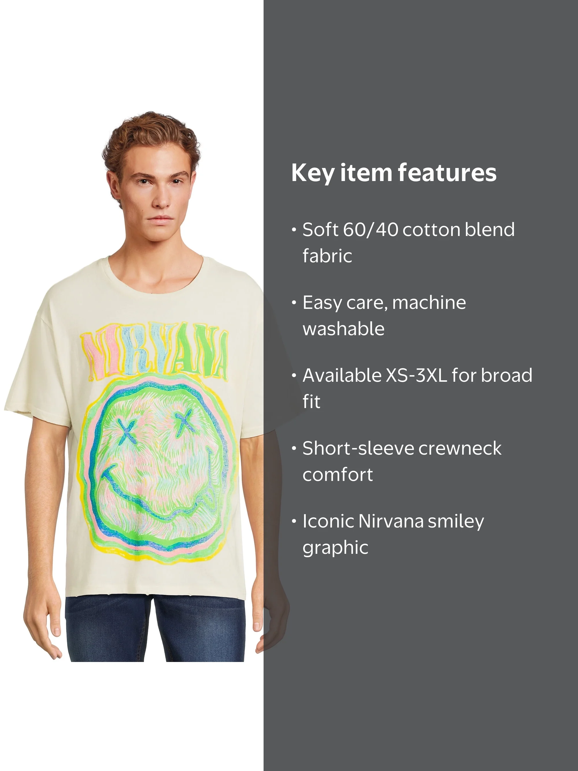 Nirvana Men's Graphic Band Tee with Short Sleeves, Sizes XS-3XL