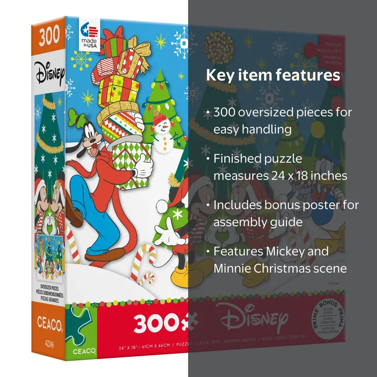 Ceaco 300 Piece Mickey and Minnie Holiday Love Interlocking Jigsaw