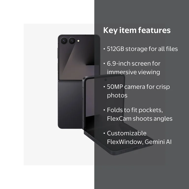 Samsung, Smartphone, Galaxy Z Flip7 512GB, Unlocked Jet Black