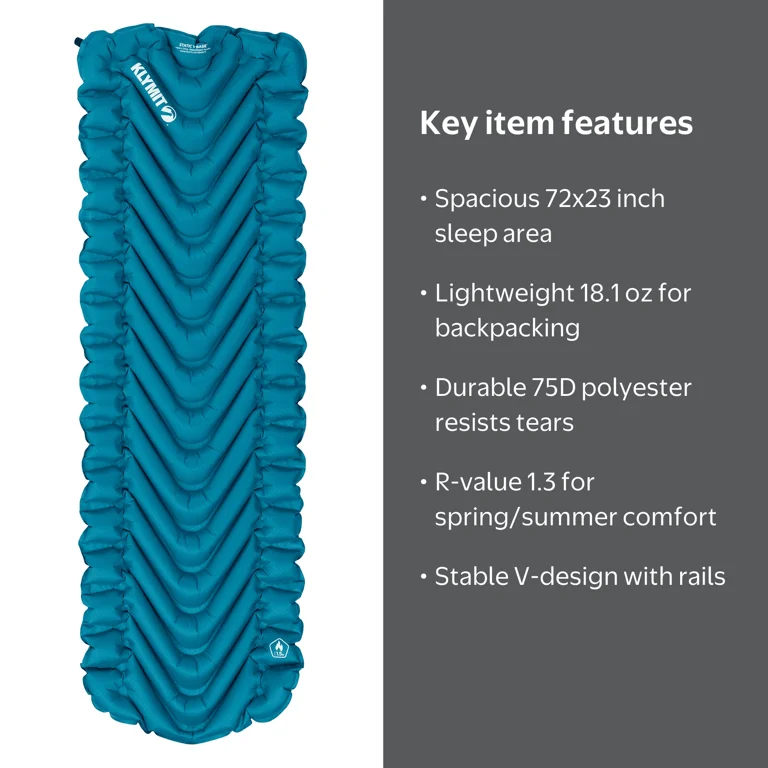 Klymit Static V Base Camping Sleeping Pad Inflatable Mattress for