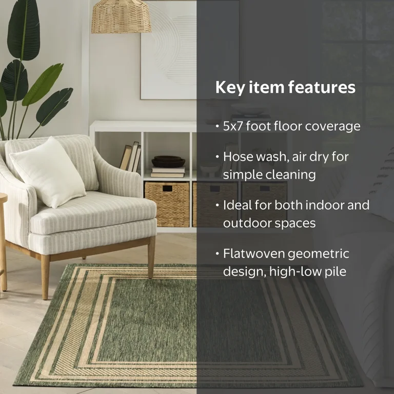 Nourison Horizon Indoor/Outdoor 5' x 7' Green Modern Rug - Walmart.com