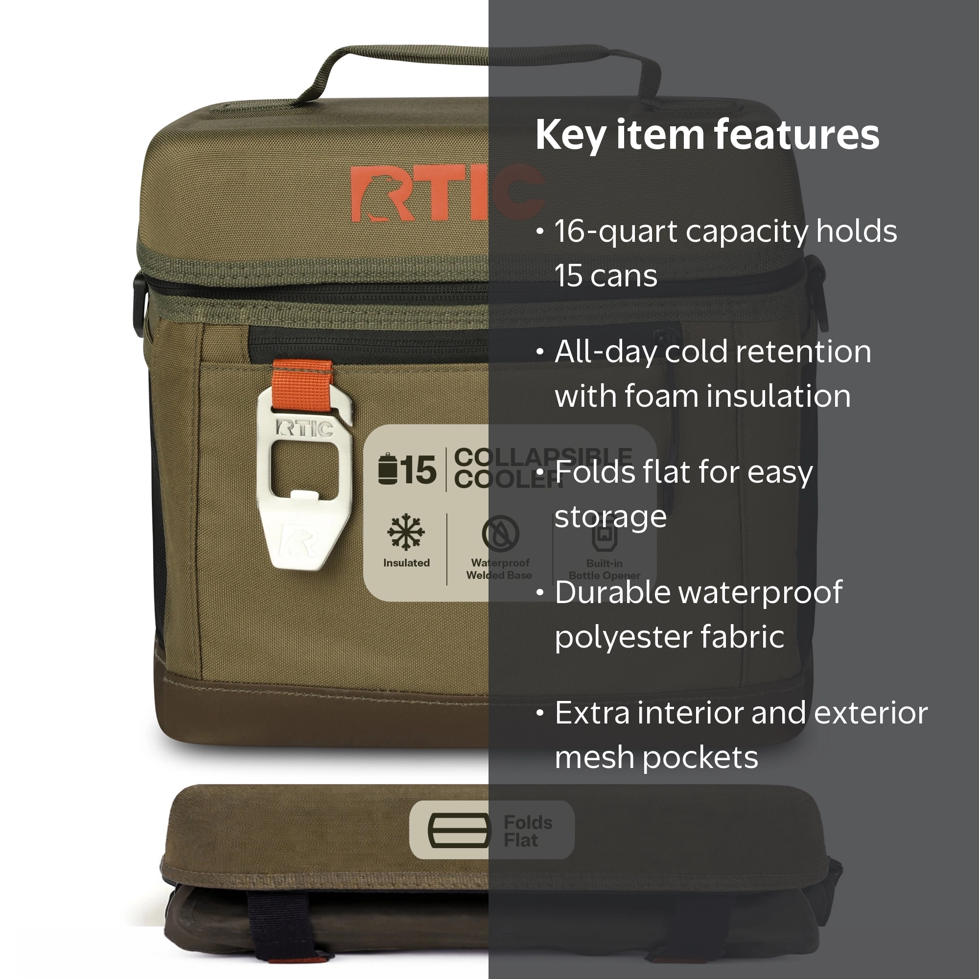Free Shipping! RTIC Cooler Olive, 16 qt capacity holds 15 cans