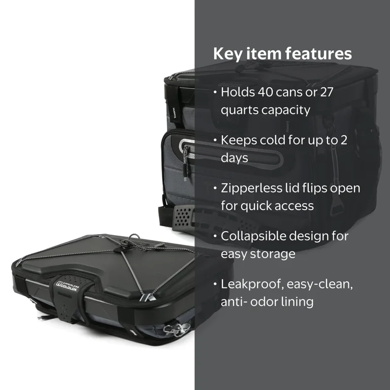 40 Can 27 Quart Collapsible Zipperless Soft Cooler, Gray - Walmart