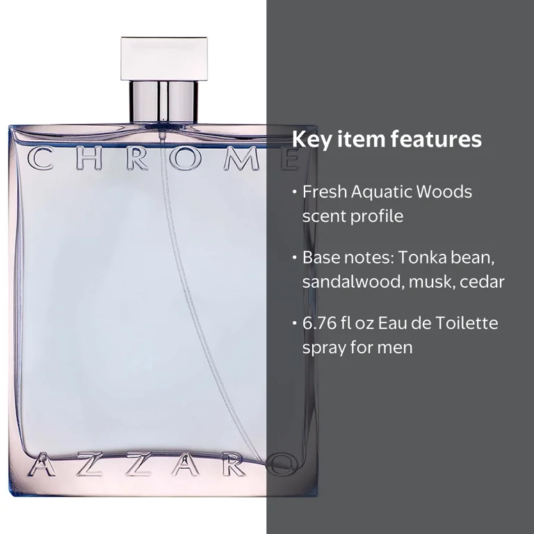 Azzaro Chrome Eau de Toilette, Cologne for Men, 6.76 fl oz