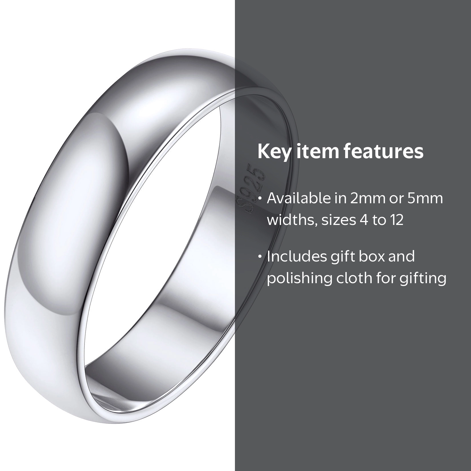 Silvora, Sterling Silver Rings, 5mm Width, Hypoallergenic, Size 11