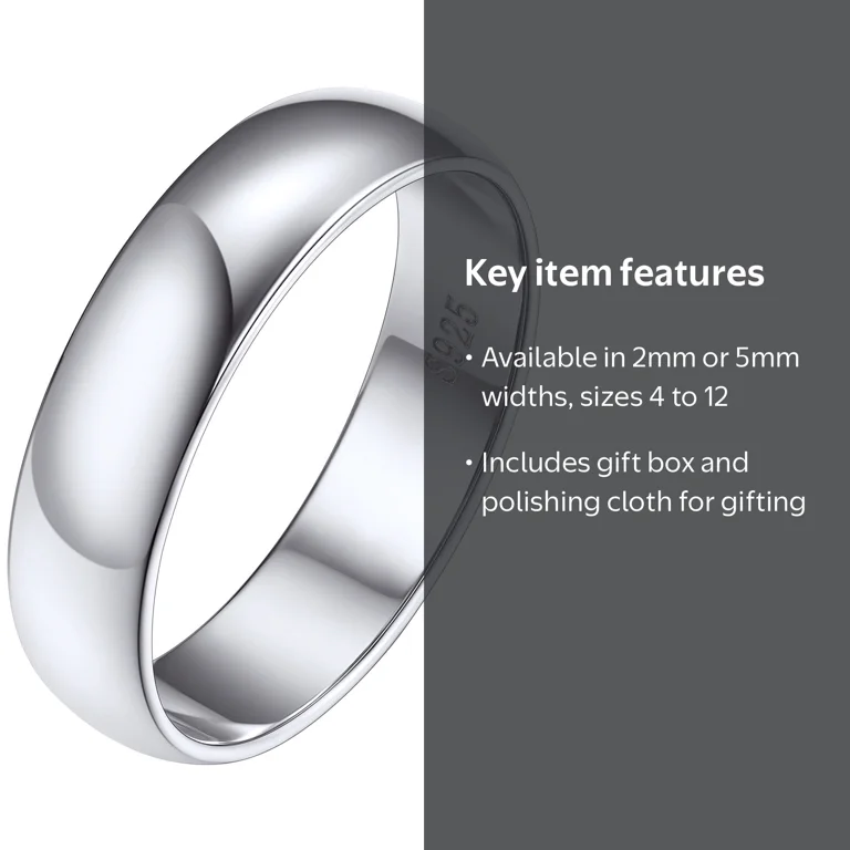 Silvora, Sterling Silver Rings for Women and Men, 5mm Width