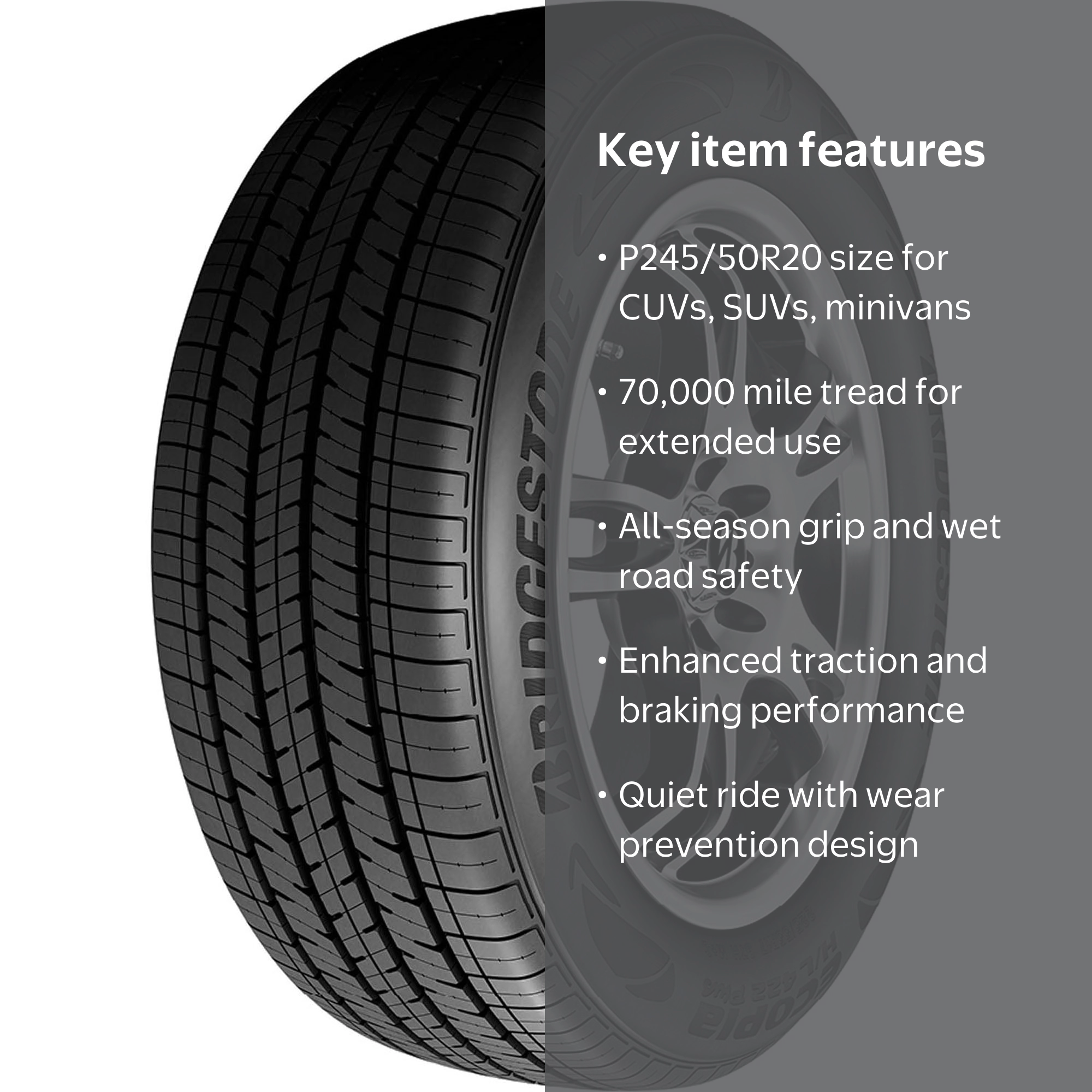Bridgestone Ecopia H/L 422 Plus P245/50R20 102H Tire - Walmart.com
