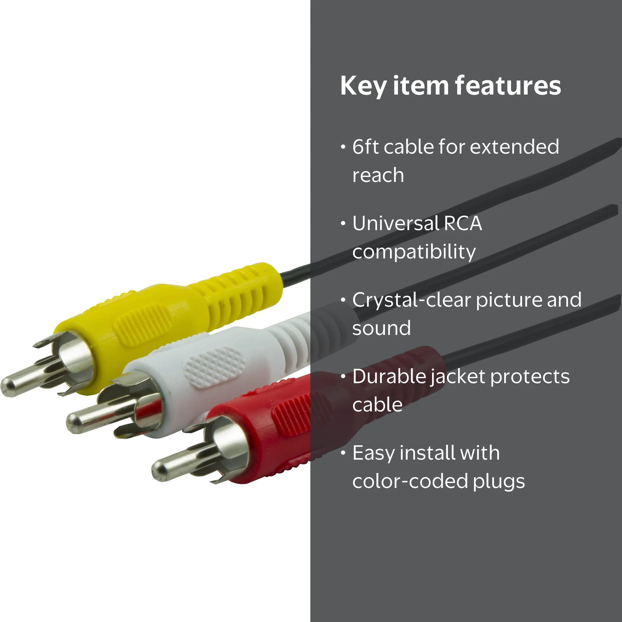 GE 6ft. Composite Audio/Video RCA Cable, Red White Yellow, 33608