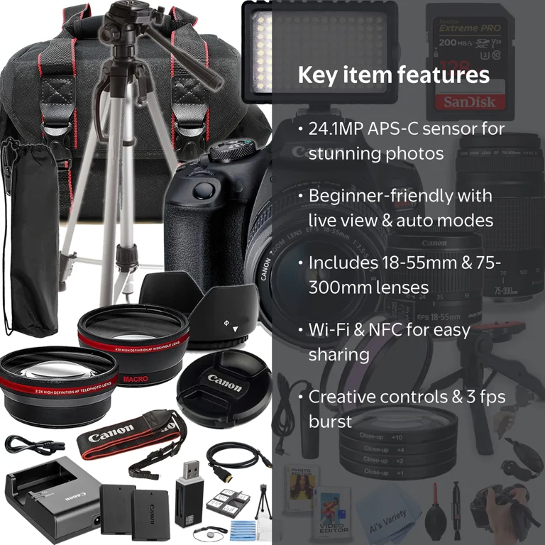 Canon EF-S 18-55mm & 75-300mm レンズセット Canon EOS Rebel T7 DSLR Camera w/Canon EF-S 18-55mm & 75-300mm